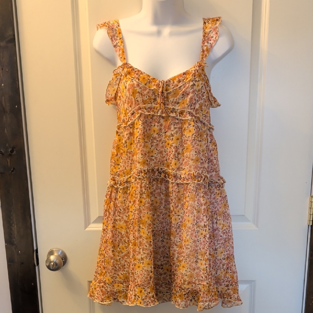 Patrons of Peace Yellow Floral Ruffle Tier Sundress